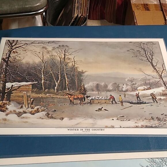 Currier and Ives Placemats Set (7) Mats Cottagecore Winter Farmhouse - Picture 3 of 11